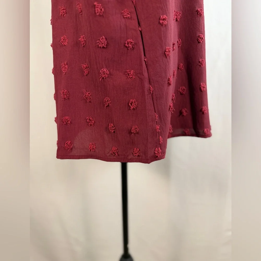 B. Burgundy Fuzzy Dot V-Neck Shirt XL Boho Flutter Sleeve Blouse Size M - Picture 6 of 7